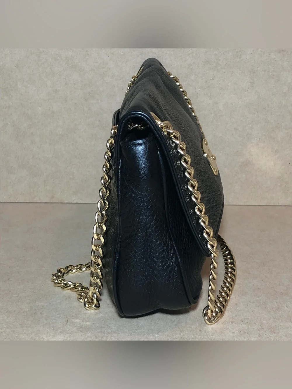 Michael Kors Black Leather Shoulder Bag w/ Gold Chain Strap